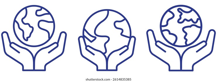 hand globe icon set thin to solid. global icon collections symbol. Earth and environment protection concept. hand holding globe icon.