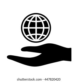 hand with globe icon simple black on white background