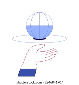 Hand with globe icon. Web symbol of world, geography, earth, globe isolated on white background. Vector illustration.