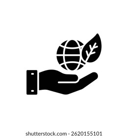 Una mano con un globo terráqueo y una hoja, que simboliza la sostenibilidad ética y el cuidado del medio ambiente
