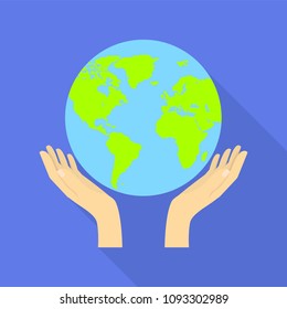 Hand globe protect icon. Flat illustration of hand globe protect vector icon for web design