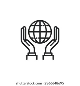 Hand and globe, save earth outline icon. Vector illustration. Isolated icon is suitable for web, infographics, interfaces, and apps.
