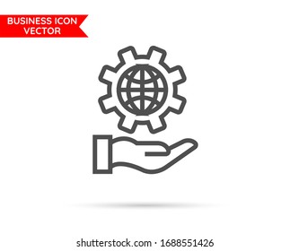 Hand with globe setting line icon 10 eps. Flat design.