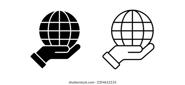 Hand with globe vector icon set. Globus symbol