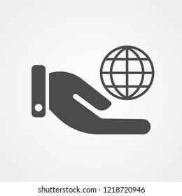 Hand with globe vector icon sign symbol