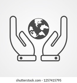 Hand with globe vector icon sign symbol