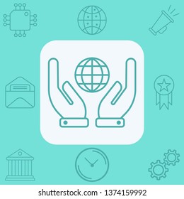 Hand with globe vector icon sign symbol