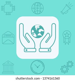Hand with globe vector icon sign symbol