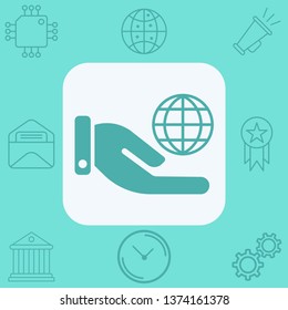 Hand with globe vector icon sign symbol