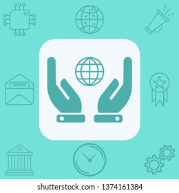 Hand with globe vector icon sign symbol