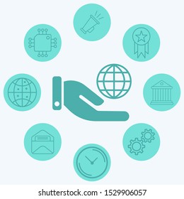 Hand with globe vector icon sign symbol