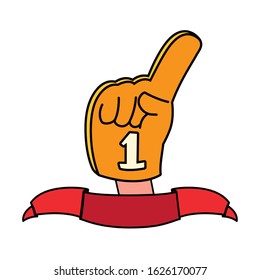 hand glove with number 1 fan, yellow foam finger vector illustration design