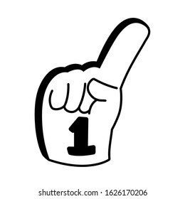 hand glove with number 1 fan, yellow foam finger vector illustration design