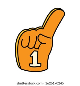 hand glove with number 1 fan, yellow foam finger vector illustration design