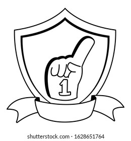 hand glove with number 1 fan, yellow foam finger vector illustration design