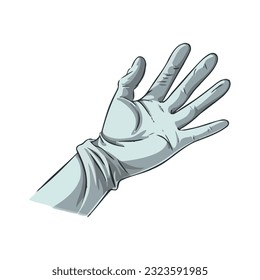 a hand with a glove over white
