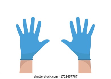 Hand with gloves. Vector isolated illustration. Latex gloves vector. Precaution icon. Medical equipment flat design. Health care. EPS 10