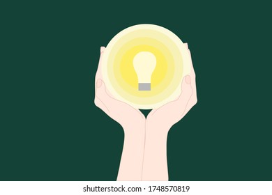 Mano con bombilla amarilla brillante. Idea, imaginación, inspiración, motivación, concepto de creatividad. 