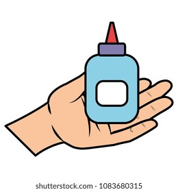 hand with glue bottle isolated icon