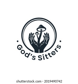 hand God and mushrooms Magic Logo Design Vintage Illustrations