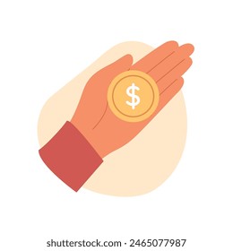 Hand with gold coin. Cash currency concept. Investing money
