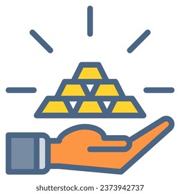 Hand gold icon or logo illustration filled outline color style. Business and finance icons