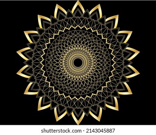 Hand Gold Mandala on a black background. Vector pattern. for greeting card, invitation, yoga and spa symbol