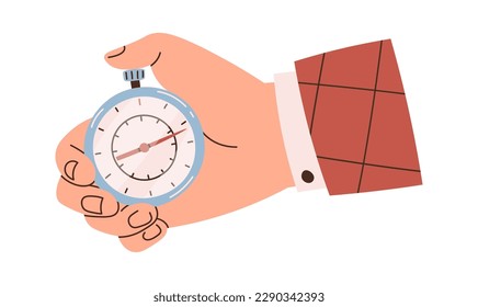 Hand with gold stopwatch flat icon. Vector illustration