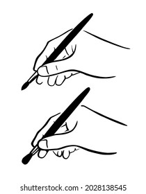 Hand golding art painting brush to make artwork. Vector