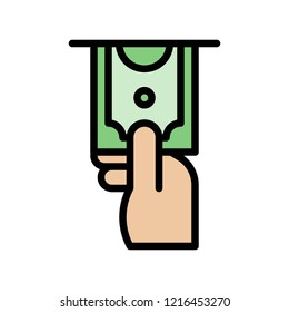 hand grab dollar bill,money related icon set flat design editable outline.
