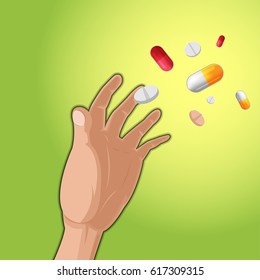 Hand Grab Drug Medicine Capsule Vector
