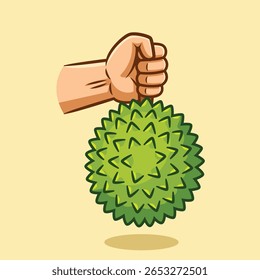 hand grab durian fruit stem tropical fruit cartoon icon illustration