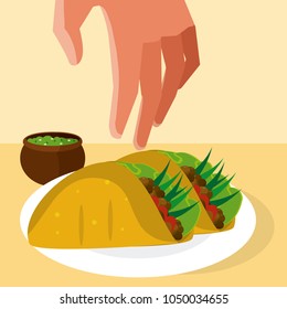 Hand grabbing burritos