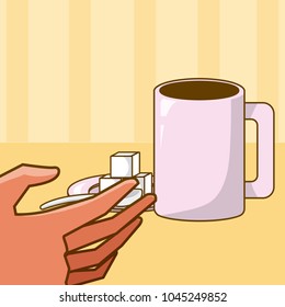 Hand grabbing coffee cup