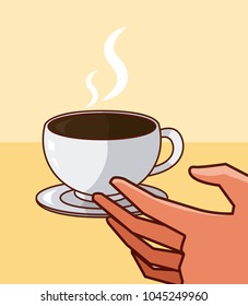 Hand grabbing coffee cup