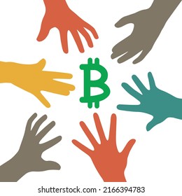 hand grabbing a cryptocurrency coin flat cartoon vector illustration isolated on white background. 
Earning on cryptocurrency. Cryptocurrency finance. bitcoin