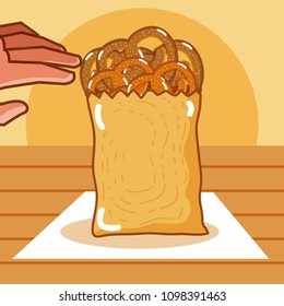 Hand grabbing delicious breads
