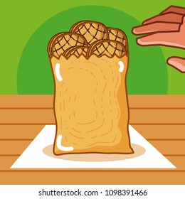 Hand grabbing delicious breads