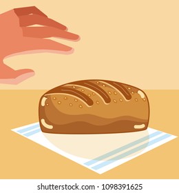 Hand grabbing delicious breads