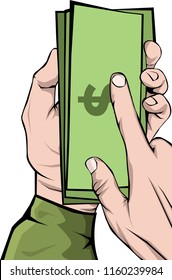 Hand grabbing money vector, man with money in hand