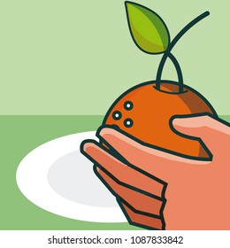 Hand grabbing orange