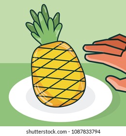 Hand grabbing pineapple