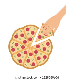 hand grabbing pizza