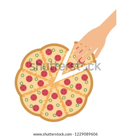 hand grabbing pizza