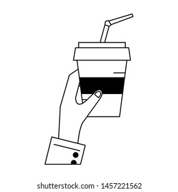 Hand grabbing soda cup with straw vector illustration graphic design