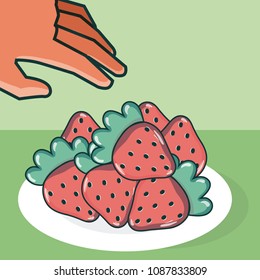 Hand grabbing strawberries