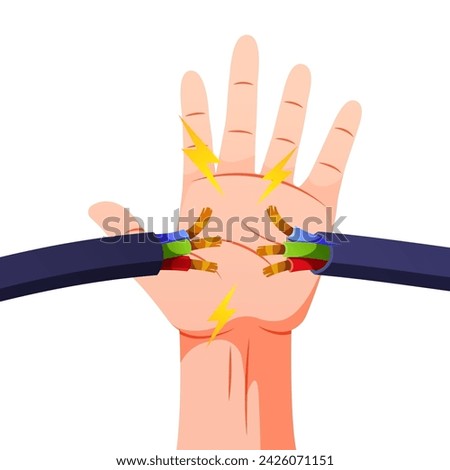 Hand grabs the exposed electrical wire vector isolated.