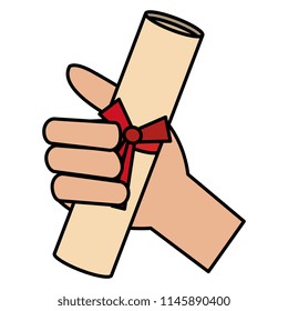 hand with graduation certificate