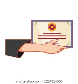hand with graduation certificate