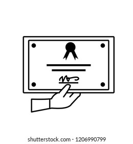 hand with graduation certificate isolated icon
